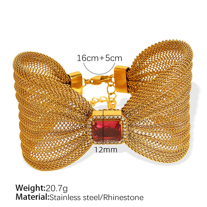 1 piece classic series retro bow knot stainless steel  gold plated zircon women bangles